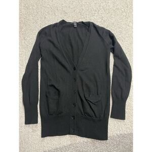 J. Crew 100% Merino Wool Long Cardigan Sweater Womens Sz XS Grandpa 65370 Black